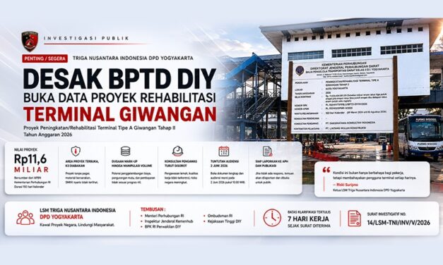 TRIGA NUSANTARA INDONESIA DPD YOGYAKARTA DESAK BPTD DIY BUKA DATA PROYEK REHABILITASI TERMINAL GIWANGAN Rp11,6 MILIAR*